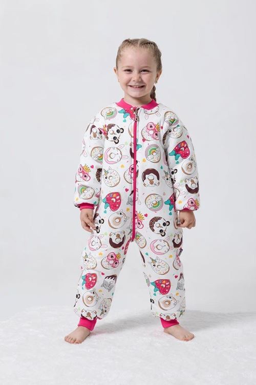 Miniğimin Cicileri Donat Kız Çocuk Elyaf Dolgulu  2.5 Tog Desenli Uyku Tulumu - Fuşya