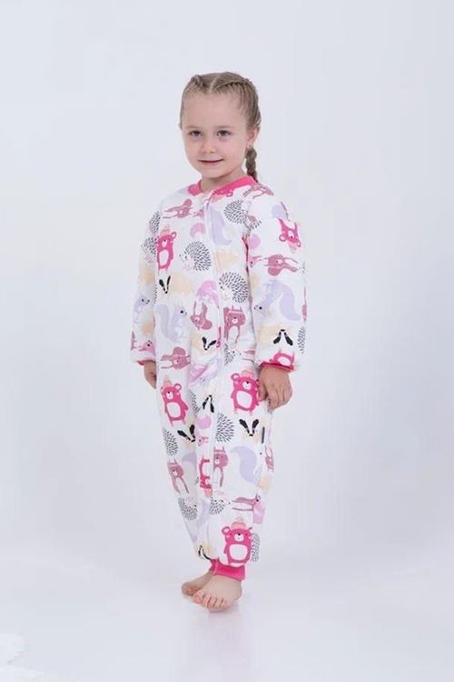 Miniğimin Cicileri Sincap ve Kirpi Kız Çocuk Elyaf Dolgulu  2.5 Tog Desenli Uyku Tulumu- Pembe