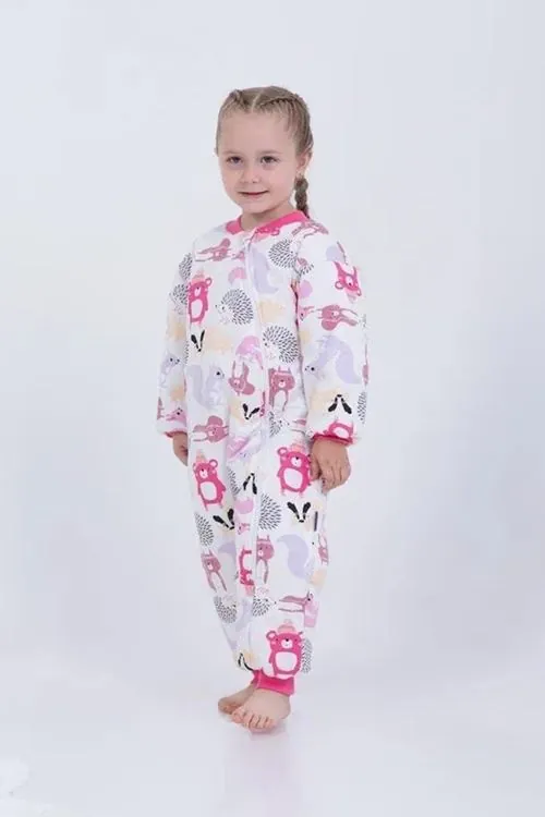 Miniğimin Cicileri Sincap ve Kirpi Kız Çocuk Elyaf Dolgulu  2.5 Tog Desenli Uyku Tulumu- Pembe