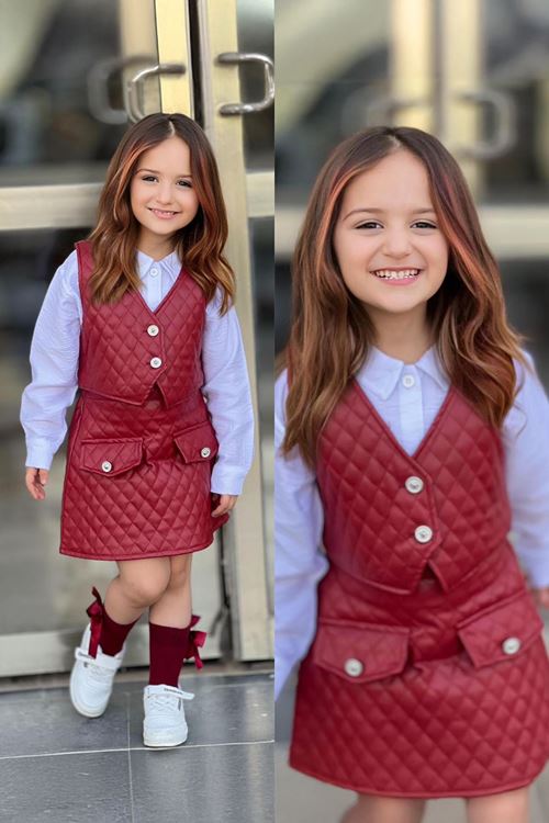 Miniğimin Cicileri Deri Kapitoneli 3 Lü Kız Çocuk Takım - Bordo