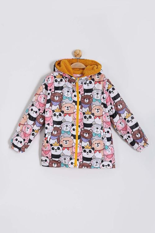 Miniğimin Cicileri (1-4yaş ) İçi Kürklü Kapüşonlu Kız Çocuk Yağmurluk - Sarı