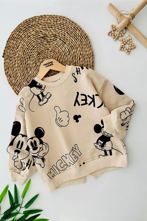 Miniğimin Cicileri Unisex Mcky Baslılı Oversize Sweat - Taş