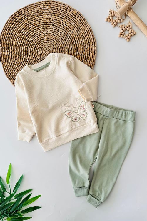 Miniğimin Cicileri KeleBek İşleme Detaylı Kız Bebe Takım - Yeşil