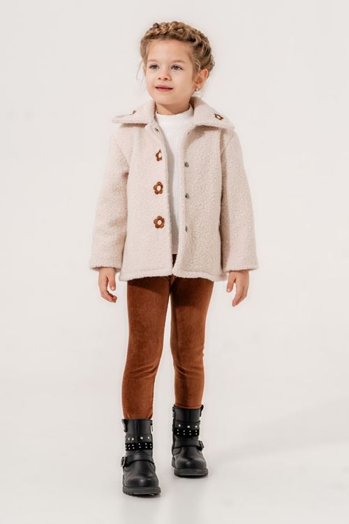 Miniğimin Cicileri Nakışlı Kuzu Kaban Kız Çocuk Takım - Krem