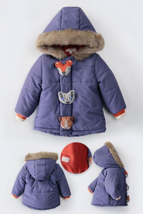 Miniğimin Cicileri ( 1-5 yaş ) Kapitone İçi Polar Sevimli Karakterli Kaban Erkek Çocuk - Lacivert