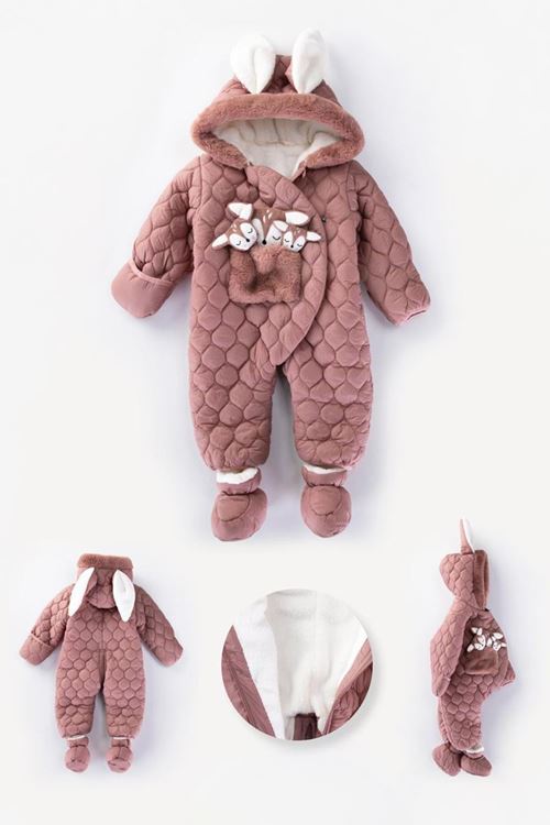 Miniğimin Cicileri (9-24 Ay) Kozmomont Tavşan Kulak Sevimli Karakterli Unisex Bebek Mont - Gül Kurusu