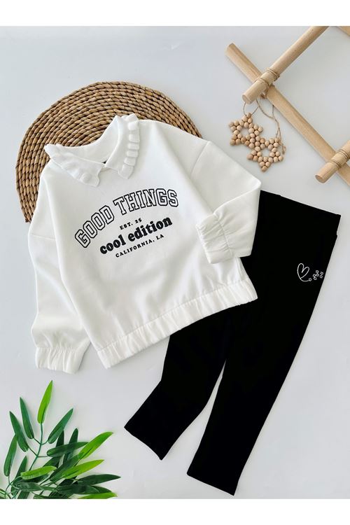 Miniğimin Cicileri (4-10 Yaş) Good Things Yakalı Kız Çocuk Takım - Beyaz-Siyah