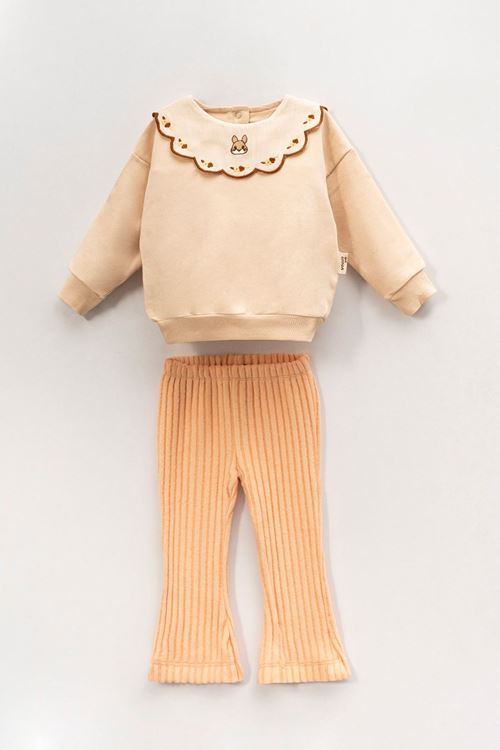 Miniğimin Cicileri (6-18 Ay) Tavşan Brode Yaka Üç İp Kız Bebek Takım - Vizon