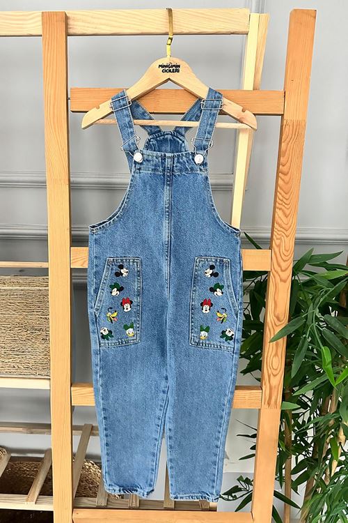 Miniğimin Cicileri  Karakter Baskı  Detaylı Unisex  Çocuk Kot Salopet - Mavi