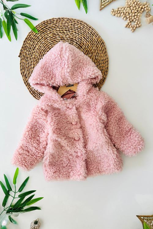 Miniğimin Cicileri (2-9 Yaş) Kapüşonlu Kız Çocuk Kuzu Hırka - Pembe