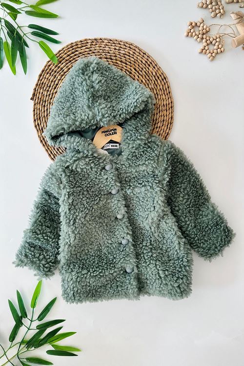 Miniğimin Cicileri (2-9 Yaş) Kapüşonlu Kız Çocuk Kuzu Hırka - Yeşil