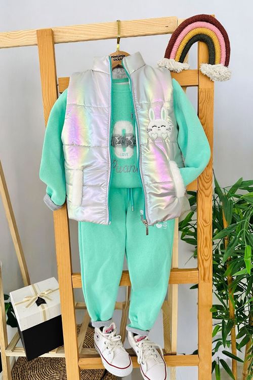 Miniğimin Cicileri Hologramlı Yelek ve You Desenli 3 Lü Takım - Yeşil