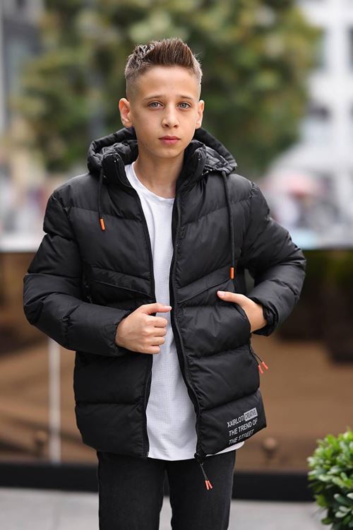 Miniğimin Cicileri Xarloti Kapüşonlu Şişme Erkek Çocuk Mont - Siyah