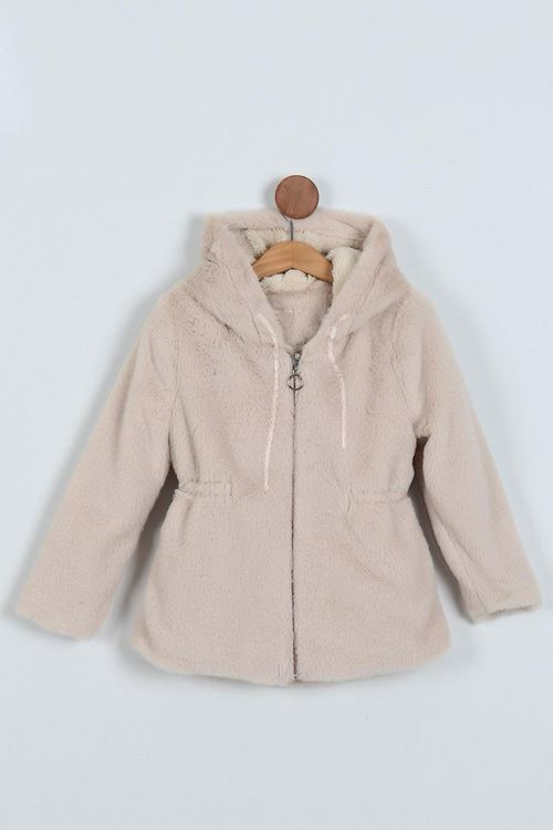 Miniğimin Cicileri Peluş Astarlı Kız Çocuk Kapüşonlu Hırka - Bej
