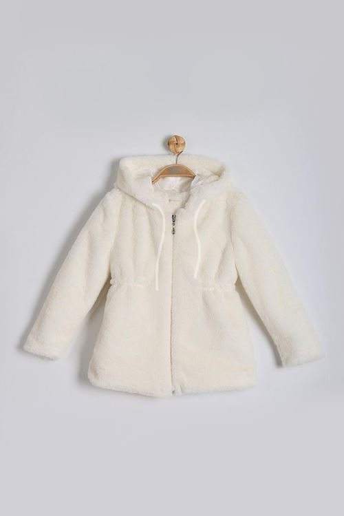 Miniğimin Cicileri Peluş Astarlı Kız Çocuk Kapüşonlu Hırka - Krem