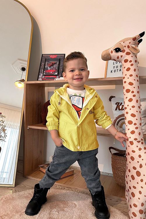 Miniğimin Cicileri Kurukafa Desenli Yağmurluklu Erkek Çocuk 3 Lü Takım - Sarı