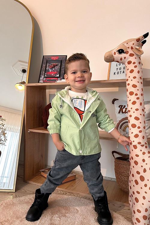 Miniğimin Cicileri Kurukafa Desenli Yağmurluklu Erkek Çocuk 3 Lü Takım - Yeşil