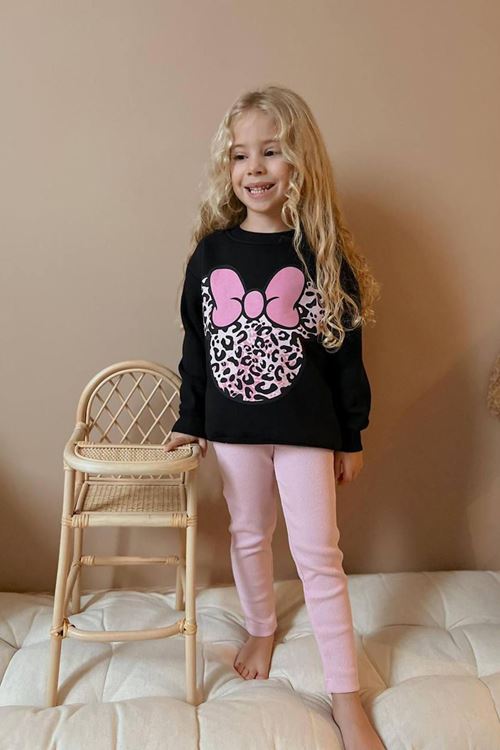 Miniğimin Cicileri Leopar Desen Fitilli taytlı Kız Çocuk Takım - Pembe