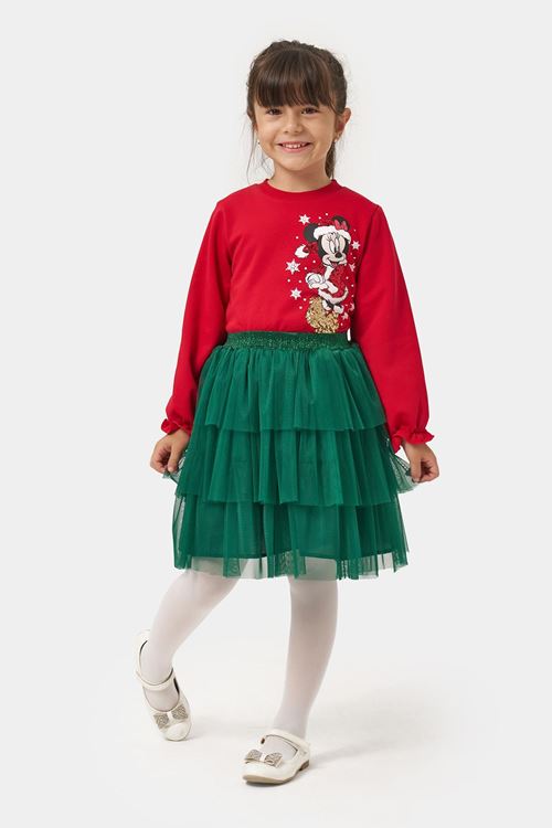 Miniğimin Cicileri (5-8 Yaş) Mnn Payet Detaylı Yılbaşı Konsept Kız Çocuk Tütü Etekli Takım - Kırmızı