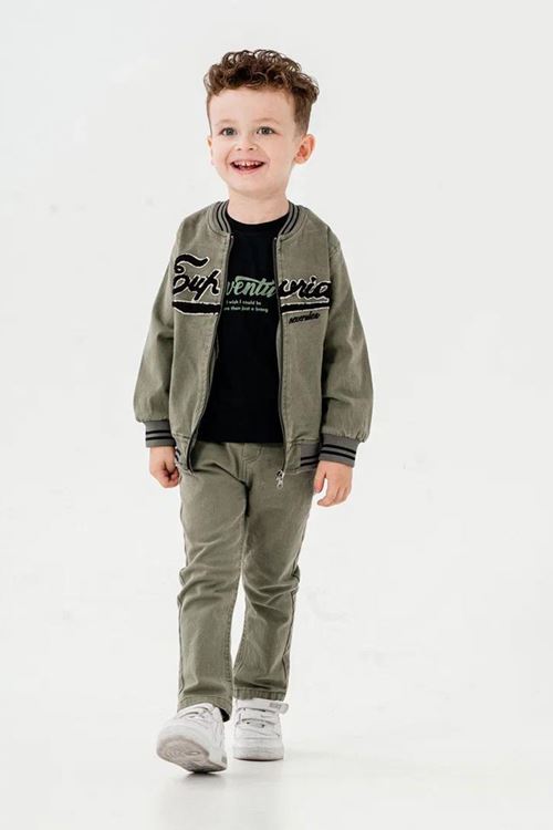 Miniğimin Cicileri (1-4 Yaş) Kolej Yaka Ceketli  Erkek Çocuk 3 Lü Takım - Haki