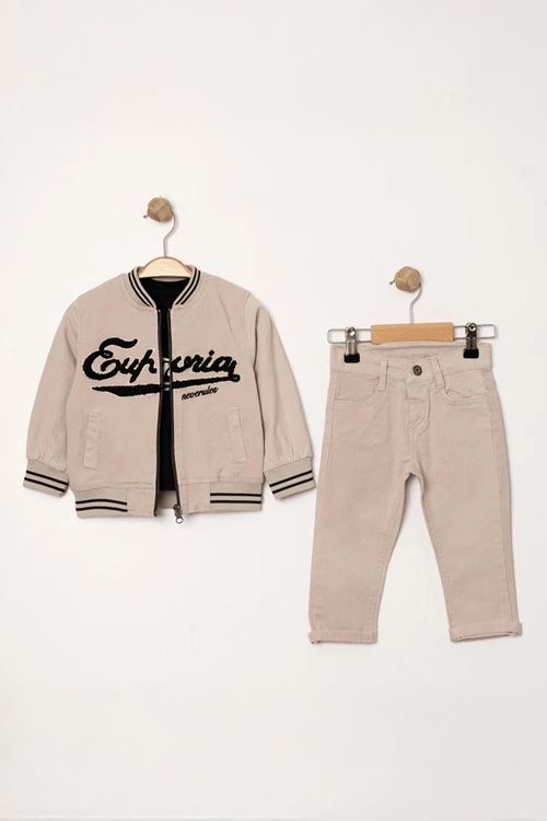 Miniğimin Cicileri (1-4 Yaş) Kolej Yaka Ceketli  Erkek Çocuk 3 Lü Takım - Vizon