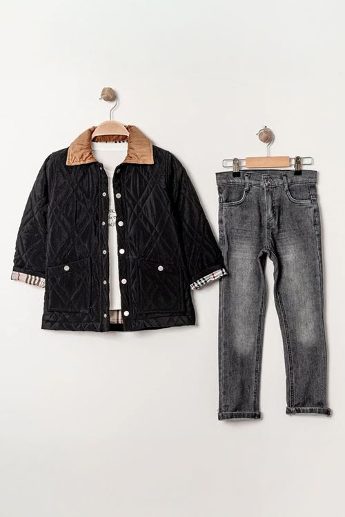 Miniğimin Cicileri Kapitone Montlu Erkek Çocuk 3 Lü Takım - Siyah