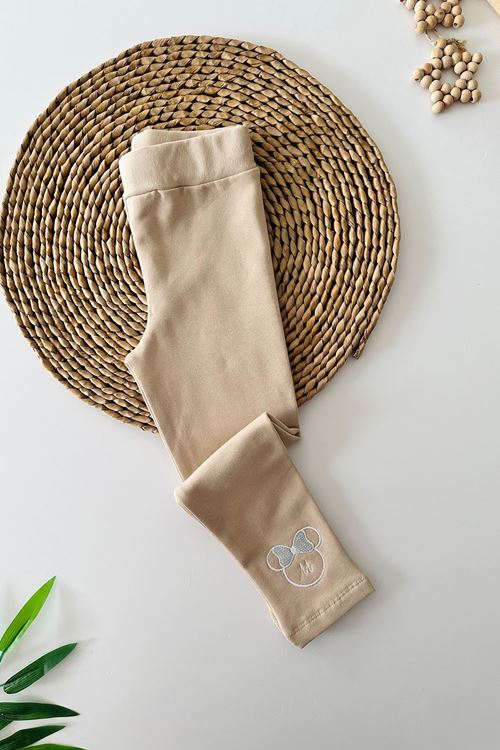 Miniğimin Cicileri Mnn Nakış İşlemeli Kız Çocuk Şardonlu Tayt - Bej