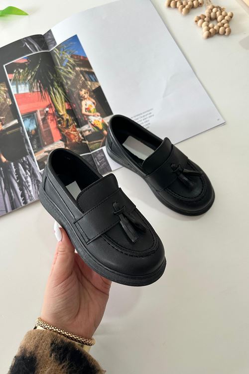 Miniğimin Cicileri Püskül Detaylı Deri Erkek Çocuk Ayakkabı - Siyah