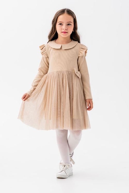 Miniğimin Cicileri Bebe Yaka Müslin Elbise Kız Çocuk - Bej