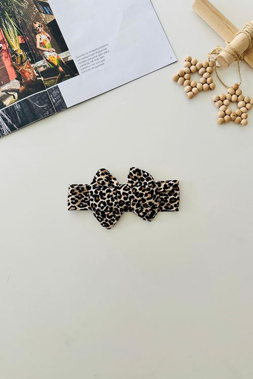 Miniğimin Cicileri Fiyonk Detaylı Leopar Desenli Kız Çocuk Saç Bantı - Çok Renkli