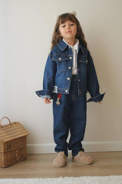 Miniğimin Cicileri Mnn Nakış İşlemeli Kot Ceket Pantolon 2 li Kız Çocuk Takım - Lacivert