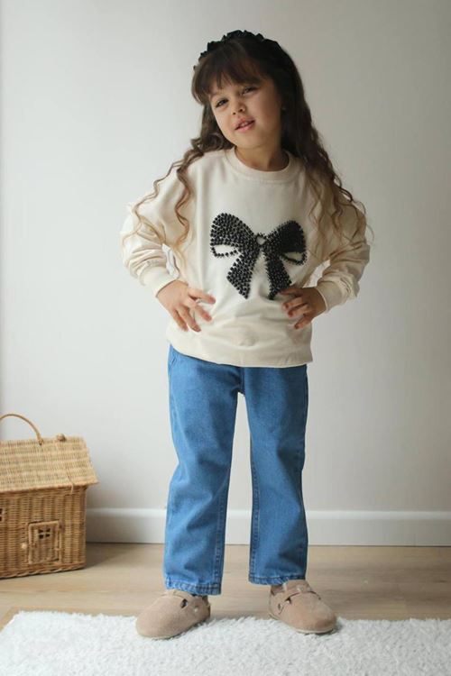 Miniğimin Cicileri İnci Fiyonk Taşlı Kotlu Kız Çocuk Takım - Krem