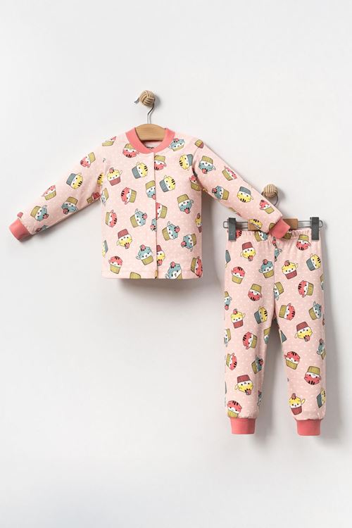 Miniğimin Cicileri Cupcake Desenli Pamuklu Kız Çocuk Pijama Takımı - Pembe