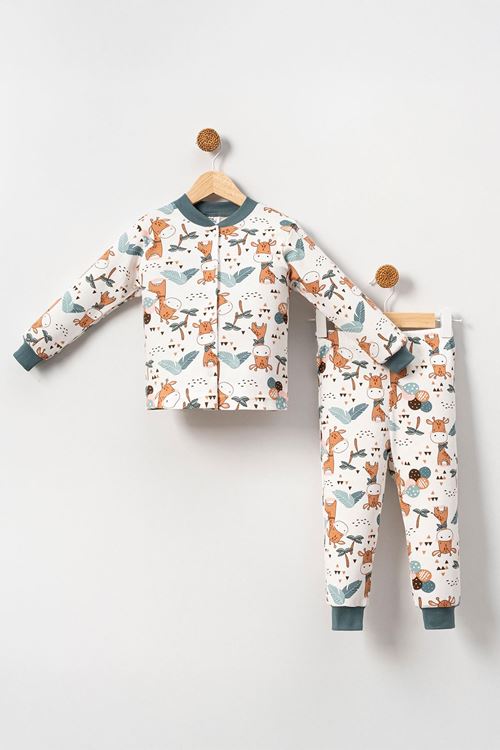 Miniğimin Cicileri Zürara Baskılı Erkek Çocuk Pamuklu Pijama Takımı - Petrol Yeşili