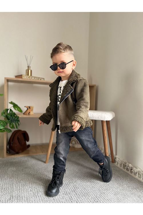 Miniğimin Cicileri Süet Kürklü Erkek Çocuk 3 lü Takım - Haki