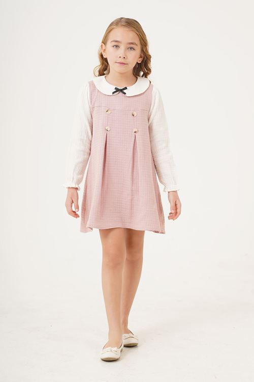 Miniğimin Cicileri Düğmeli Chanel Kumaş Kız Çocuk Jile - Pembe