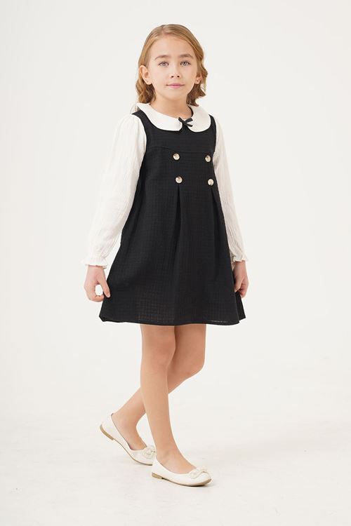 Miniğimin Cicileri Düğmeli Chanel Kumaş Kız Çocuk Jile - Siyah