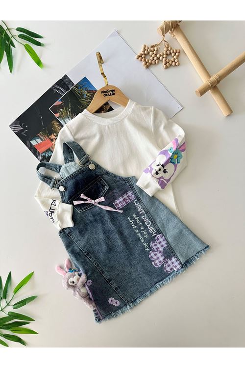 Miniğimin Cicileri Sevimli Tavşancık Baskılı Kot Jile Takım - Mavi