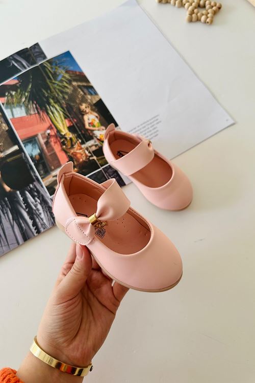 Miniğimin Cicileri Sallantılı Taş Detaylı Cırtlı Kız Çocuk Ortopedik Babet - Pembe