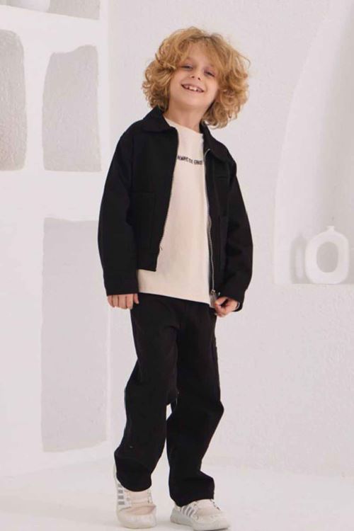Miniğimin Cicileri Basic Ceketli Erkek Çocuk Ceketli Lüx 3 lü Takım - Siyah