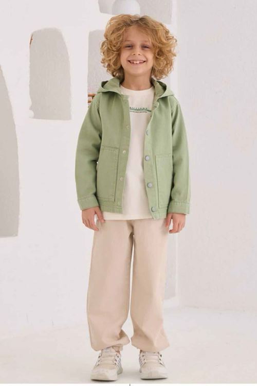 Miniğimin Cicileri Basic Kapüşonlu Cepli Ceketli Erkek Çocuk Lüx 3 lü Takım - Yeşil