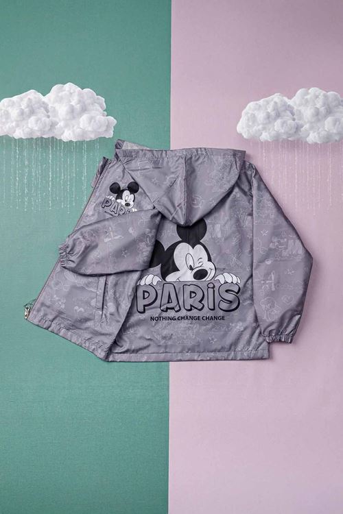 Miniğimin Cicileri (5-8 Yaş) Mcky Paris Baskılı Erkek Çocuk Astarlı Mevsimlik Yağmurluk - Gri