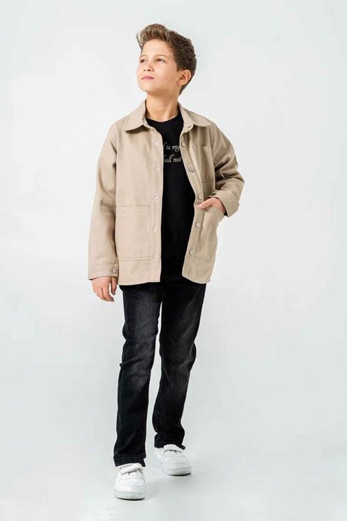 Miniğimin Cicileri (9-12 Yaş) Çıtçıtlı Keten Gömlekli Erkek Çocuk 3 lü takım - Taş