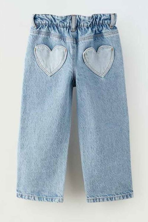 Miniğimin Cicileri Kalp Cep Detaylı Kız Çocuk Kot Pantolon - Açık Mavi