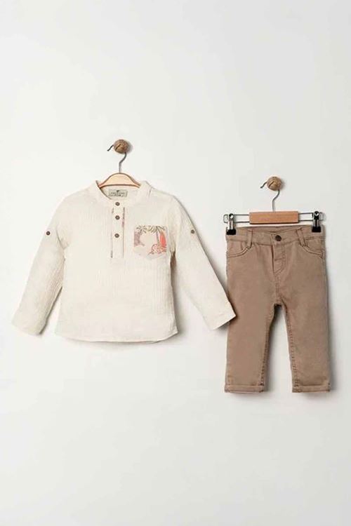 Miniğimin Cicileri Müslin Cepli Erkek Çocuk 2 li takım - Krem