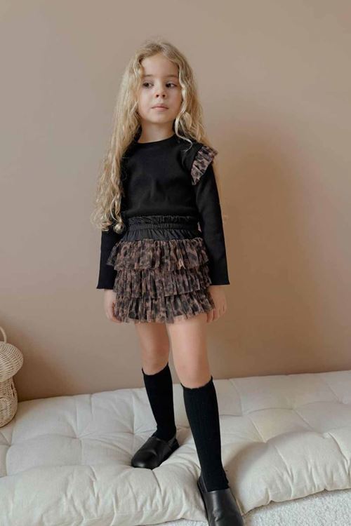 Miniğimin Cicileri Leopar Tül etekli Kız Çocuk 2 li Takım - Siyah