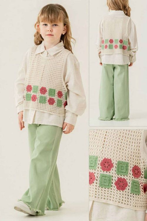 Miniğimin Cicileri Örgü Desenli Gömlek li Kız Çocuk 3 lü Takım - Yeşil