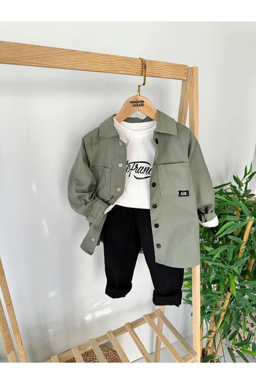 Miniğimin Cicileri (5-8 Yaş) Gabardin Gömlekli Erkek Çocuk 3 Lü Takım - Yeşil