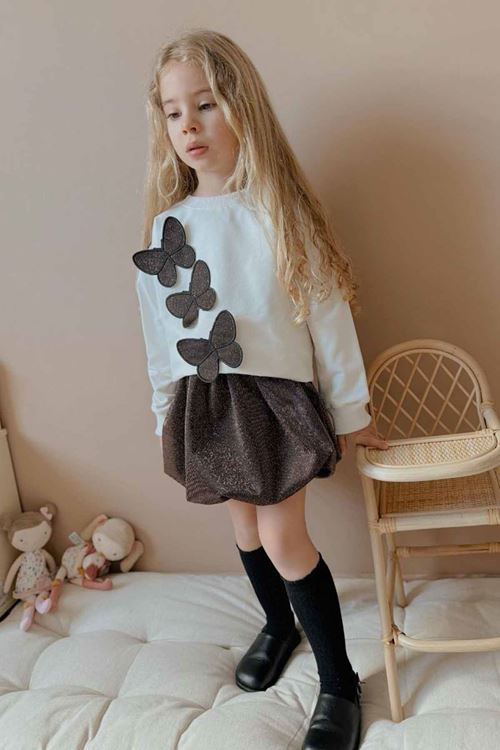 Miniğimin Cicileri Kelebek Sim Detaylı Balon Etekli Kız Çocuk 2 li Takım - Altın