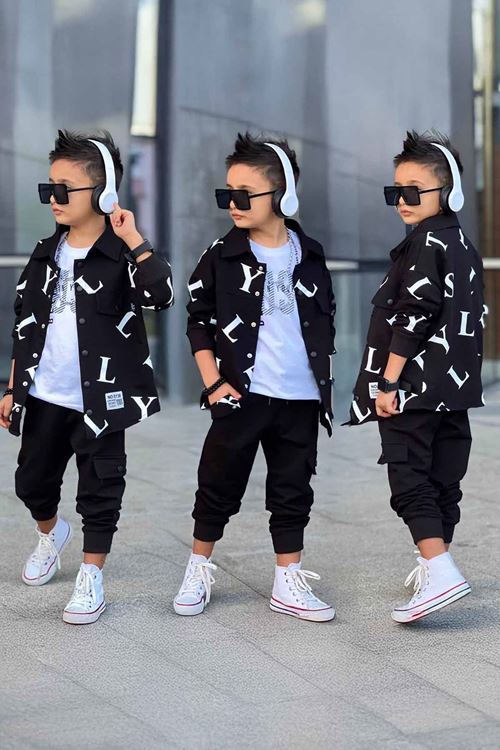 Miniğimin Cicileri Just Believe Yazılı Ceket Gömlek ve Cepli Jogger Erkek Çocuk Takımı - Siyah